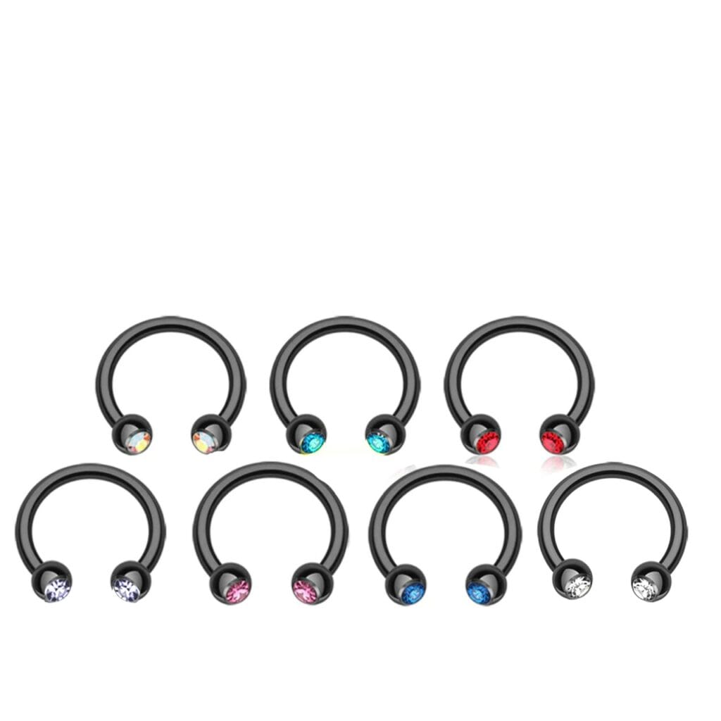 Horseshoe Circular Barbell Black With Gem Set Balls