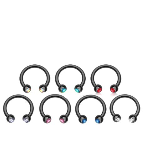 Horseshoe Circular Barbell Black With Gem Set Balls - Image 2