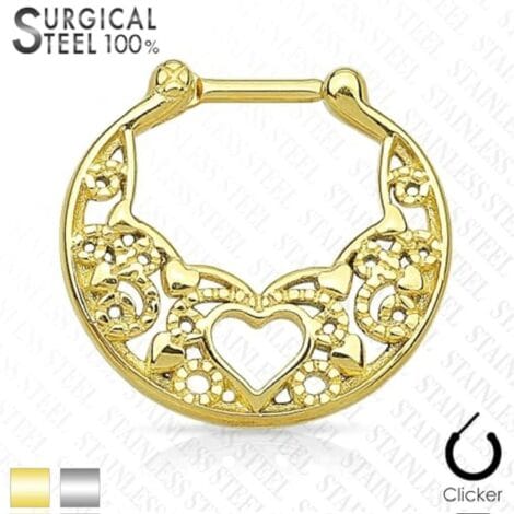 Septum Clicker All 316L Surgical Steel with Lacey Open Heart