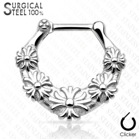 Septum Straight Clicker All 316L Surgical Steel with Flower Ring - Image 2