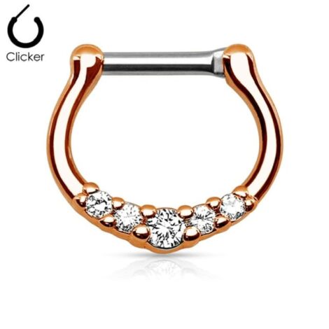 Septum Daith Straight Clicker CZ Set Petite Curved Nose Ring - Image 3