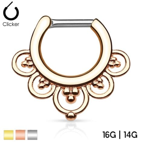 Septum Clicker Hinged Flower Petals with Beading, Daith Nose Ring