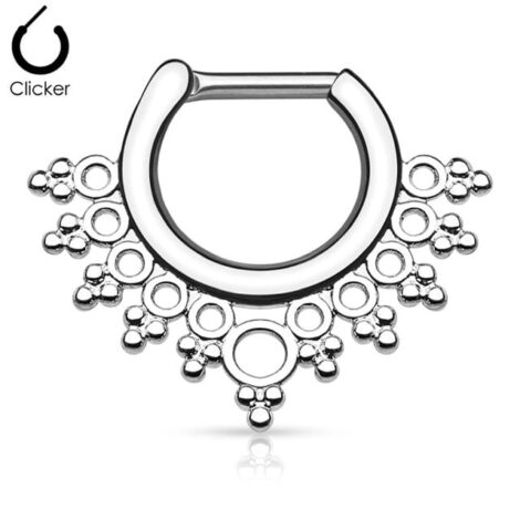 Septum Daith Clicker Hinged with Lacey Circles and Beading Nose Ring - Image 3