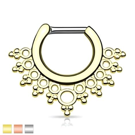 Septum Daith Clicker Hinged with Lacey Circles and Beading Nose Ring