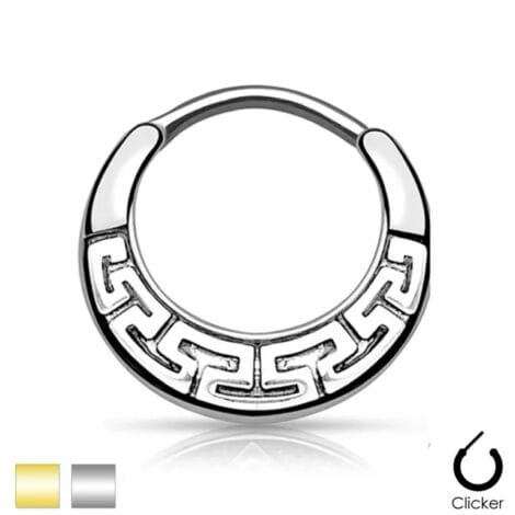 Septum Daith Clicker Round Hinged Ring with Tribal Maze