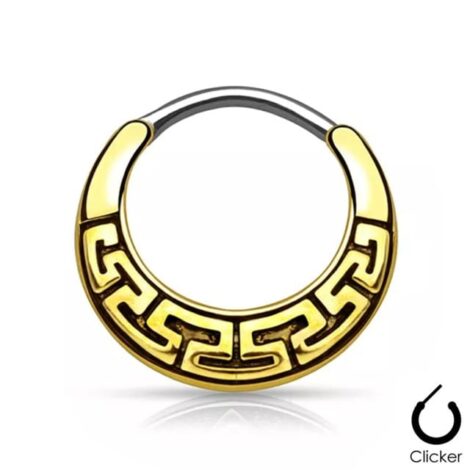 Septum Daith Round Hinged Clicker Ring with Tribal Maze - Image 2