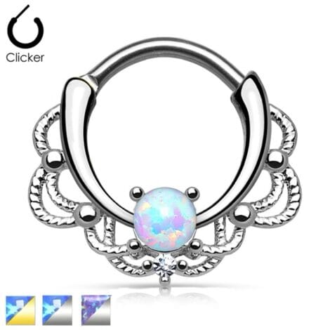 Septum Daith Clicker Round Hinged Looped Lace Opal Nose Ring