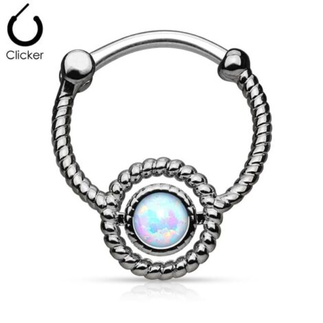 Septum Clicker Round Hinged Ring with Twisted Rope and Opal - Image 5