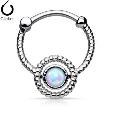 Septum Clicker Round Hinged Ring with Twisted Rope and Opal - Image 3