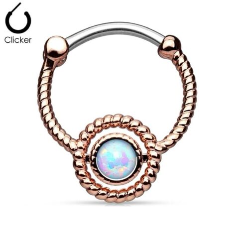 Septum Clicker Round Hinged Ring with Twisted Rope and Opal - Image 4