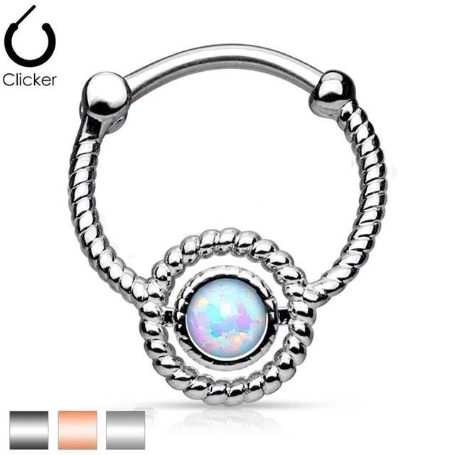 Septum Clicker Round Hinged Ring with Twisted Rope and Opal