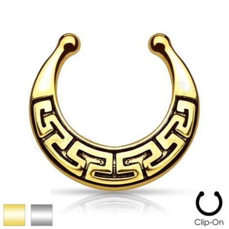 Septum Hanger Round Tribal Maze Non Piercing Ring in Gold