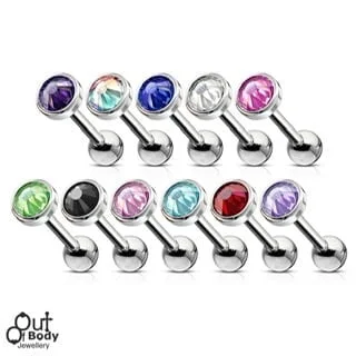 Cartilage/ Tragus Barbell Flat Base With Gem Top
