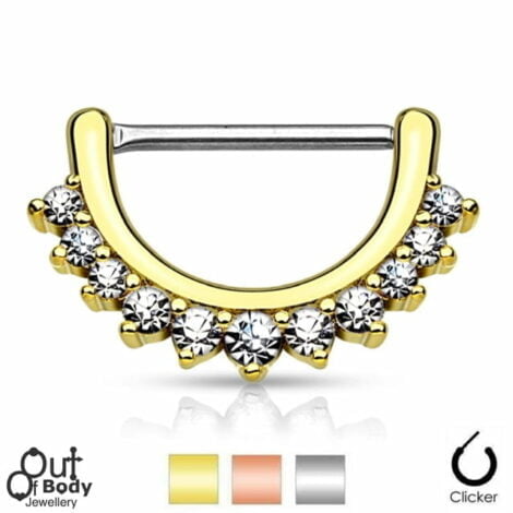 316L Steel Nipple Clicker Lined W/ Pronged Clear CZ