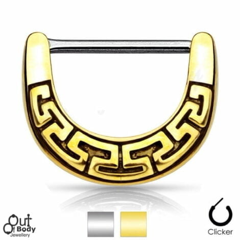 316L Steel Nipple Clicker with Antiqued Tribal Maze