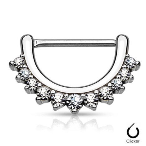 316L Steel Nipple Clicker Lined W/ Pronged Clear CZ - Image 3
