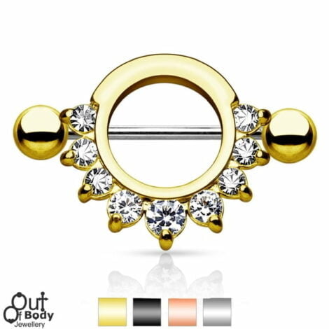 316L Steel Half Circle Prong CZ Gems Nipple Shield Ring