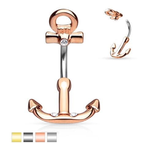 Anchor Belly Ring with Triple Gems