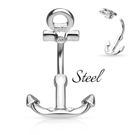 Anchor Belly Ring with Triple Gems - Image 4