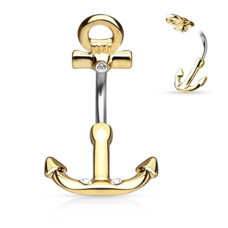 Anchor Belly Ring with Triple Gems - Image 2
