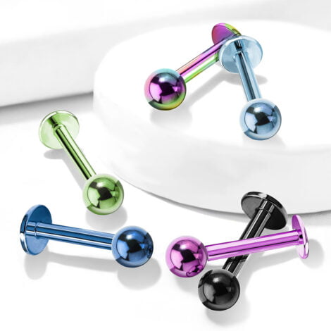 Ear Cartilage Labret Flat Back Stud With Ball Top In PVD Colours