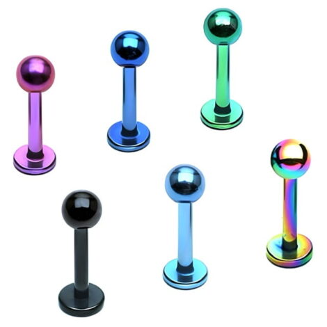 Ear Cartilage Labret Flat Back Stud With Ball Top In PVD Colours - Image 3