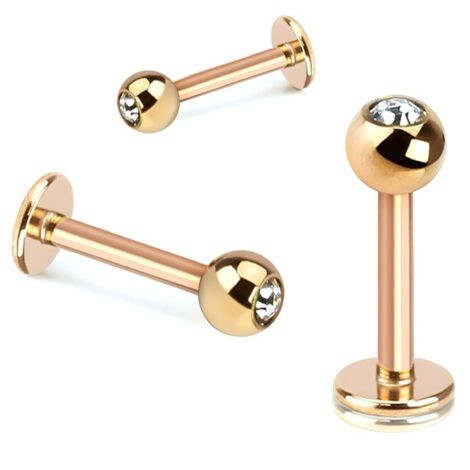 Ear Cartilage Flat Back Labret Stud Rose Gold w/ Jewelled Ball