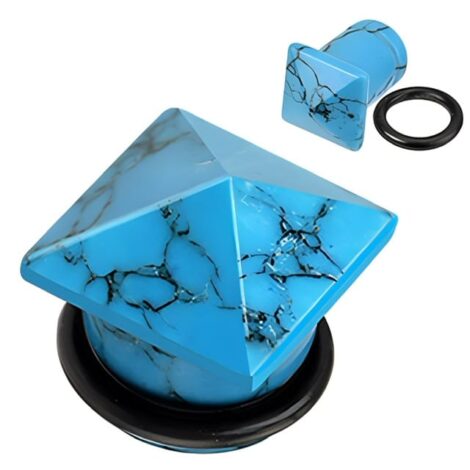 Organic Stone Pyramid Semi Precious Turquoise Plug Pairs W/ O Ring - Image 1