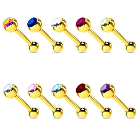 Tongue Barbell In Gold IP w/ Press Fit CZ Gem Ball - Image 2