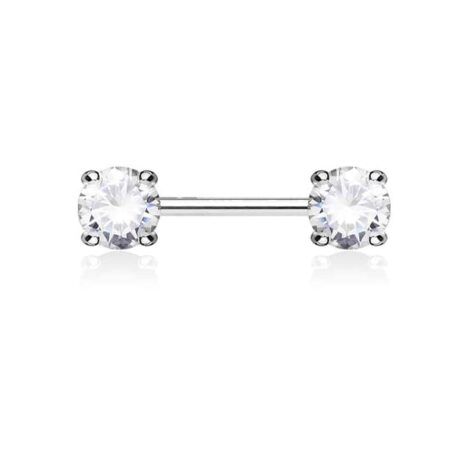 Front Facing 5mm Prong Set Round CZ Nipple Ring Barbell - Image 8