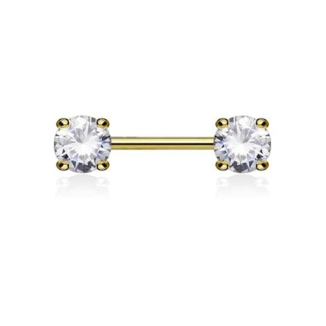 Front Facing 5mm Prong Set Round CZ Nipple Ring Barbell - Image 7