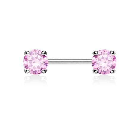 Front Facing 5mm Prong Set Round CZ Nipple Ring Barbell - Image 6