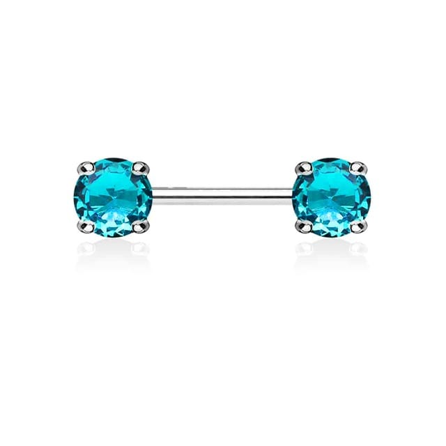 Front Facing 5mm Prong Set Round CZ Nipple Ring Barbell