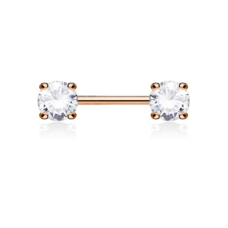Front Facing 5mm Prong Set Round CZ Nipple Ring Barbell - Image 5
