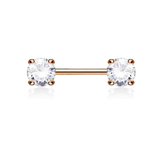 Front Facing 5mm Prong Set Round CZ Nipple Ring Barbell