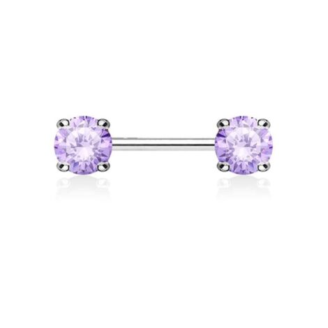 Front Facing 5mm Prong Set Round CZ Nipple Ring Barbell - Image 4