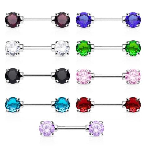 Front Facing 7mm Prong Set Round CZ Nipple Ring - Image 2