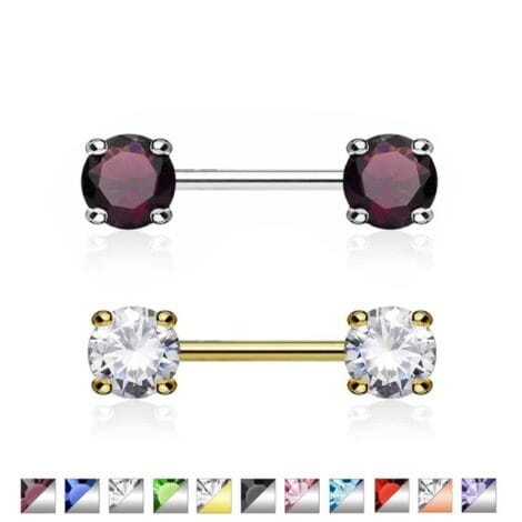 Front Facing 7mm Prong Set Round CZ Nipple Ring