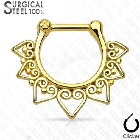 Septum Daith Clicker All 316L Surgical Steel Heart Tribal Fan