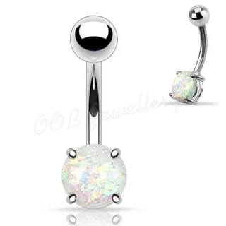 Opal Glitter Ball Prong Set 316L Steel Navel Belly Ring - Image 2