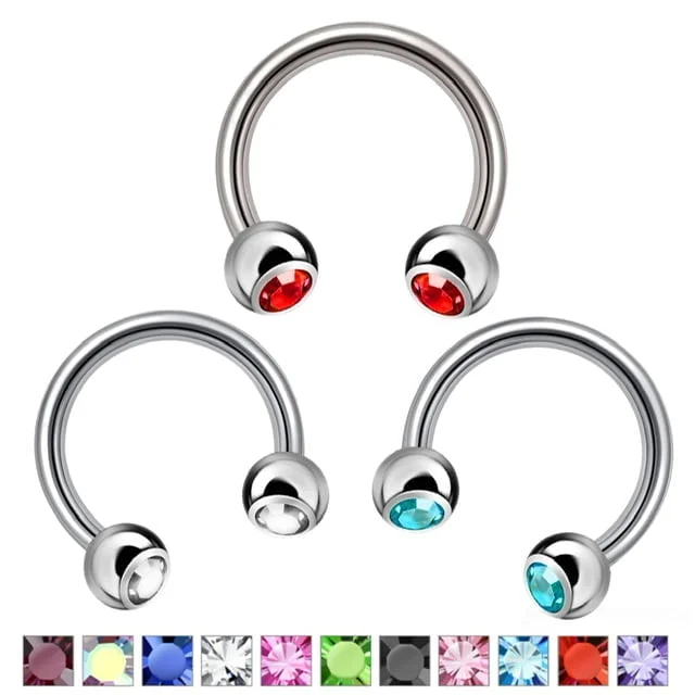 316L Steel Horseshoe Circular Barbell W/ CZ Press Fit Gem Ball