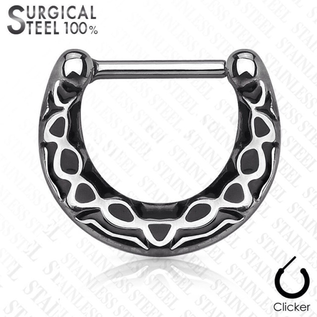 Septum Daith Straight Clicker All 316L Surgical Steel Casted Aztec Ring