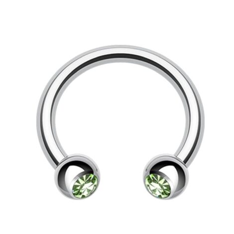 316L Steel Horseshoe Circular Barbell W/ CZ Press Fit Gem Ball - Image 16