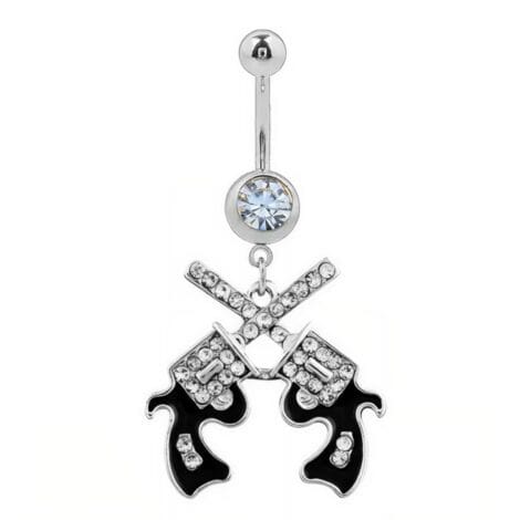 Western Crystal Paved Black Pistols Belly Ring
