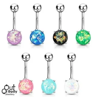 Opal Glitter Ball Prong Set 316L Steel Navel Belly Ring - Image 1