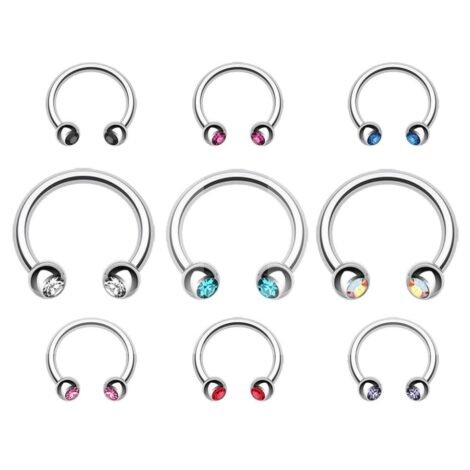 316L Steel Horseshoe Circular Barbell W/ CZ Press Fit Gem Ball - Image 2