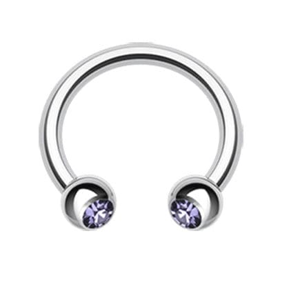 316L Steel Horseshoe Circular Barbell W/ CZ Press Fit Gem Ball - Image 15