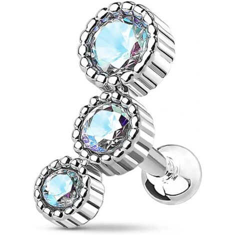 Cartilage Barbell Earring with Triple CZ Set Curved Top - Image 6