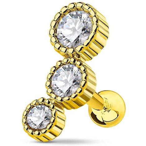 Cartilage Barbell Earring with Triple CZ Set Curved Top - Image 3