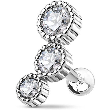 Cartilage Barbell Earring with Triple CZ Set Curved Top - Image 5